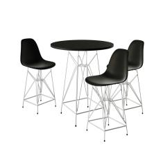 Jogo Mesa Bistrô Eames Preta 60Cm 3 Banquetas Preta Base Ferro Branco - Cor: Preto