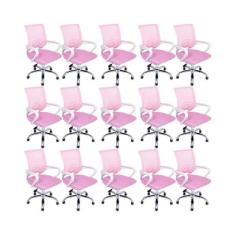 Kit 15 Cadeiras De Escritório Begonia Tela Mesh Ergonômico Rosa - Ofic