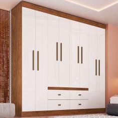 Guarda-Roupa Casal Dallas 8 Portas 4 Gavetas Castanho/Off White - Panorama Móveis