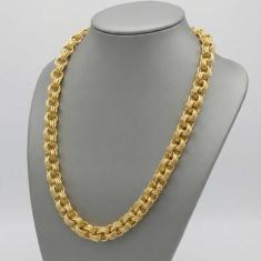 Cordão Banhado A Ouro 18k Modelo Friso Triplo 12mm Luxo - Mk Jóias