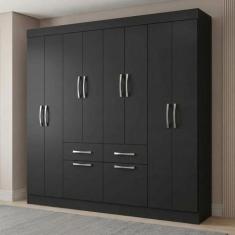 Guarda Roupa Casal 8 Portas 2 Gavetas 2 Basculante Rubi Yescasa Preto