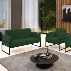 Sofá Namoradeira com Poltrona Base Industrial Alta Preto Marisa Veludo