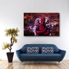 Quadro Deadpool Arlequina decorativo Tela em Tecido