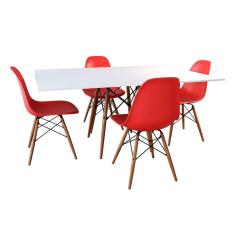 Conjunto de Mesa de Jantar Eames Eiffel Retangular 120x75 Tampo de Madeira Branco com 4 Cadeiras Ver
