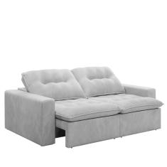 Sofá Retrátil Reclinável Napoli 2,30m 4 Lugares Veludo Cinza Com Molas No Assento Bipartido Selmer Cinza