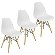 Kit 3 Cadeiras Charles Eames Eiffel Wood Design - Branca