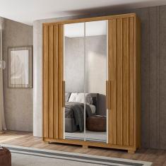 Guarda Roupa Roupeiro 04 Portas 03 Gavetas c/Espelho Califórnia Freijó Ripado Off White Moval