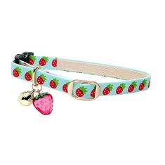 PetSoKoo Linda coleira de gato com sino e amuleto de morango. 100% algodão. Segurança macia para meninas, meninos, machos, fêmeas, gatinhos