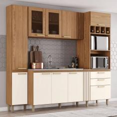 Cozinha Compacta 10 Portas 2 Gavetas com Vidro Nature/Off White - Briz