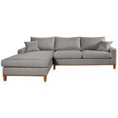 Sofa Living California 4 Lugares Chaise Lado Direito Revestido Linho Base Madeira Cor:Cinza