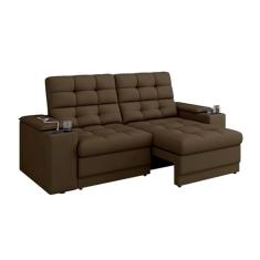 Sofá Confort Premium 1,70m Assento Retrátil/Reclinável porta copos e USB Suede Marrom - XFlex Sofas