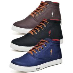 Kit 3 Tênis Casual Masculino Cano Alto Confortável Macio - Polo Blu, M