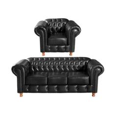 Conjunto de Sofá 3 Lugares e 1 Poltrona Chesterfield Luís Xv - BELLA D
