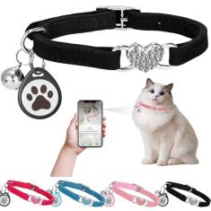 Coleira de gato brilhante com cinto de segurança e sino ajustável de 20 a 33 cm para gatinho, coleira personalizada para gatos com código QR, nome do animal de estimação e número de telefone on-line,