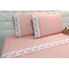 Jogo Lençol Queen Barrado 4 Peças 100% Algodão 200 Fios - INGRID BORDA