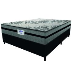 Cama Box Casal King Colchão Gazin Com Molas Ensacadas Rubi 193x203x70cm Suede Preto/Cinza