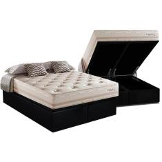 Cama Box Baú Queen: Colchão Molas Herval Maxspring Scotland + Base Crc Suede Black(158X198)