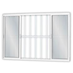 Janela de Alumínio de Correr 120x150cm 4 Folhas 2 Fixas com Grade e Vidro Mini Boreal Soft MGM Branco