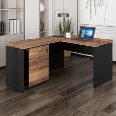 Mesa de Escritório em L com Gaveteiro Espresso Móveis Marrom/Preto