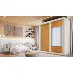 Guarda Roupa Solteiro Com Espelho 2 Portas 4 Gavetas Bristol-off White-peroba Móveis Europa