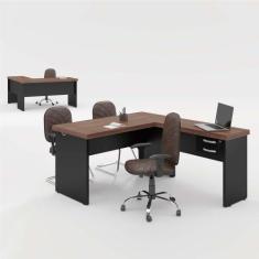 Mesa em L 2 Gavetas Studio Noce Preto - CasaH