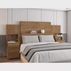 Cabeceira Casal Extensível com 2 Mesas de Cabeceira 4 Gavetas 2 Tomadas Síria Cinamomo