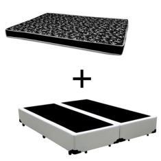 Cama Box Queen 158 Tecido Sintético Branco Com Colchão Hamburgo Bello Box - 100% Espuma - D28 Preto 54x158x198