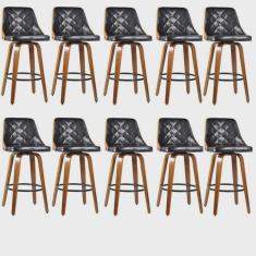 Kit com 10 Banquetas para Cozinha Milão Preto