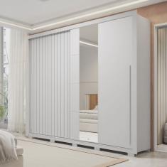 Guarda-roupa Casal Ripado com Espelhos 2 Portas e 4 Gavetas Suburban Espresso Móveis Branco