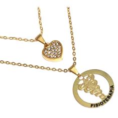 Colar Duplo Minha Profissão Fisioterapia Folheado Ouro 18k