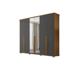 Guarda-Roupa Casal Com Espelho 6 Portas 5 Gavetas Estrela Cinamomo/Grafite – RV Móveis