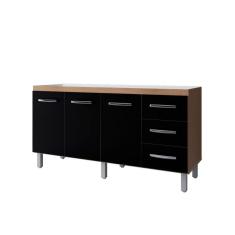 Balcão Para Pia De Cozinha 1,60m Emily Com 3 Portas E 3 Gavetas Savana/preto - Moblis