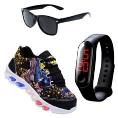 tenis de led infantil masculino batman + relogio + oculos - Kids, 32, 
