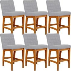 Kit 06 Banquetas Baixa Cozinha Bancada L02 Cinza - LYAM DECOR