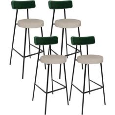 Kit 04 Banquetas Alta Bar Cozinha Sala Jantar Milão L02 Facto Verde Mu