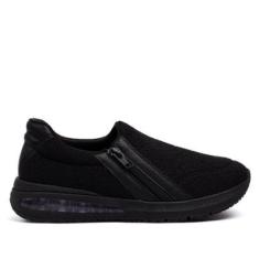 Tênis Feminino Comfortflex Tecido com Zíper Preto-Feminino