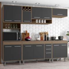 Cozinha Compacta Poliman Barcelona com 13 Portas, 2 Gavetas, 5 Prateleiras e Nicho para Micro-ondas - 258cm de largura