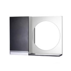 Armário para Banheiro com Espelho Redondo Preto e Branco com Puxador de Metal