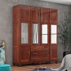 Guarda Roupa Casal 10 Portas 4 Espelhos 3 Gavetas e Pés Paris Mogano