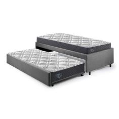 Bicama Box Solteirão 96x203 Cm Suede com Dois Colchões Adapto Molas Ensacadas Ecoflex Cinza