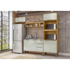 Cozinha Modulada Verace 4 Peças com Aéreo 1200 Porta de Vidro Marrocos/Off White