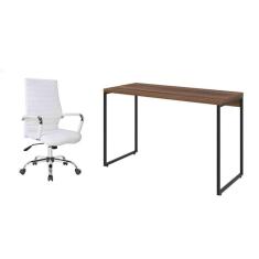 conjunto de mesa studio nogal 120 cm com cadeira de escritório diretor giratória cleaner branca