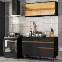 Cozinha Compacta Reims com Armário e Balcão Preto Madesa