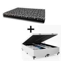 Cama Box Baú Casal 138 Bipartido Tecido Sintético Branco Com Colchão Belize Bello Box - D33 Preto 58x138x188