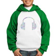 Moletom Infantil Headphone Palavras - Foca na Moda, Branco, Verde, 10