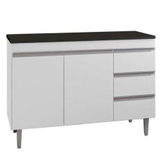 Balcão De Cozinha Andréia Branco Com Tampo 100 Cm Preto Fosco - Ajl - 