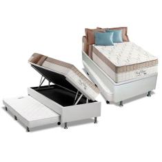 Cama Box Baú C/Auxiliar Solteiro: Colchão Molas Anjos Superlastic King Best + Base Branco(88X188)