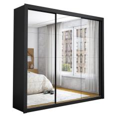 Guarda Roupa Roupeiro Isabela Master 3 Portas De Correr Com Espelho E 4 Gavetas Carioca Preto