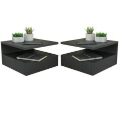 Kit 2 Mesas De Cabeceira Suspensa 1 Gaveta Inferior Preto