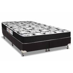 Cama Box Queen: Colchão Espuma D33 Luckspuma Supreme Black Pró Saúde DuploBase Suede Black(158x198)